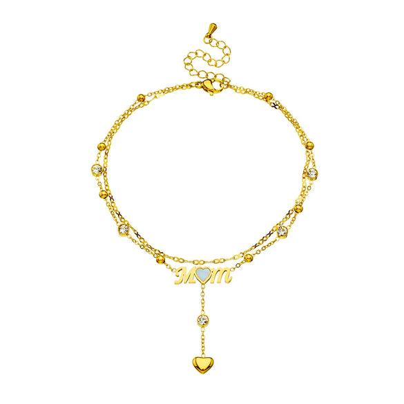 Stainless Steel Goldplated Women's Anklet With Heart Shape And Diamondencrusted Tassel Chain