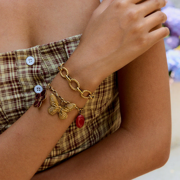 Stainless Steel Goldplated Women's Bracelet With Flower Animal Zodiac Pattern