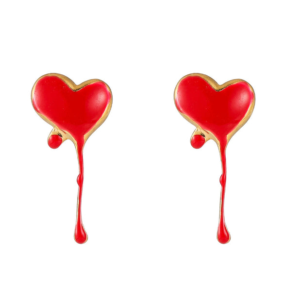 Stainless Steel Gothic Style Heartshaped Blood Dropping Oil Dropping Electroplated Earrings For Women