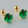 Stainless Steel Green Zircon Ear Studs And Ear Bone Nails With Gold Plating Geometric Style For Women
