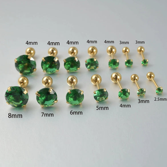 Stainless Steel Green Zircon Ear Studs And Ear Bone Nails With Gold Plating Geometric Style For Women