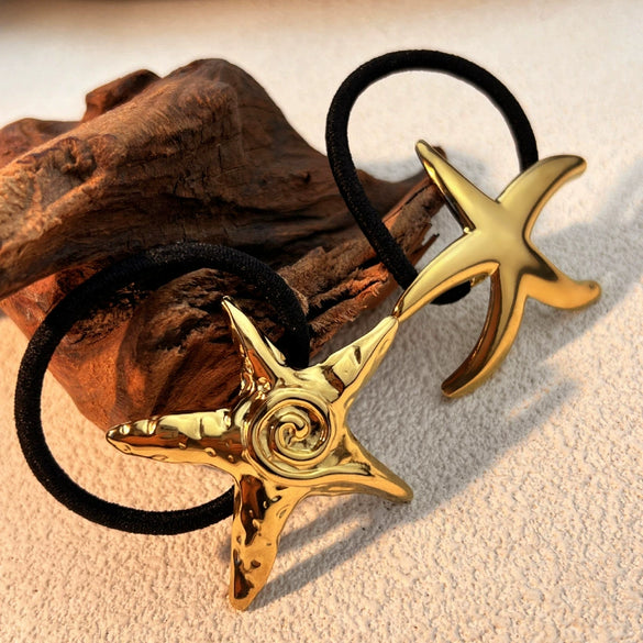 Stainless Steel Hair Ring Animal Starfish Ocean Style Electroplated Light Luxury Simple Highgrade Niche Metal Black Hair Accessories