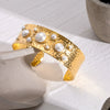 Stainless Steel Hammer Bead Open Bracelet Geometric Style Electroplated Jewelry