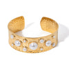 Stainless Steel Hammer Bead Open Bracelet Geometric Style Electroplated Jewelry