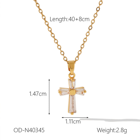 Stainless Steel Hammer Cross Pendant Twist Chain Necklace With Heart And Geometric Patterns Pvd Vacuum Plating Inlay Set For Women