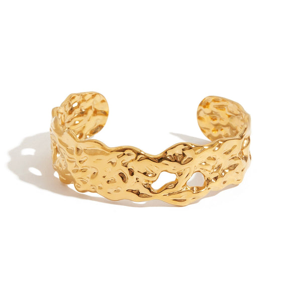 Stainless Steel Hammer Pattern Open Bracelet Electroplated Light Luxury Highend Geometric Style