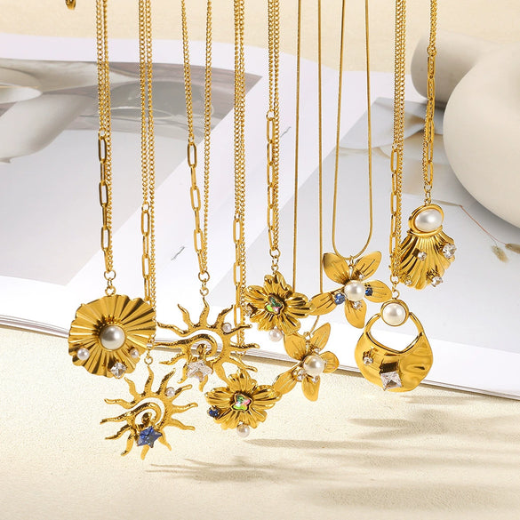 Stainless Steel Hammer Spiral Sun Pendant Necklace Electroplated Cross Chain Unisex