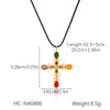 Stainless Steel Hammered Cross Pendant Necklace With Natural Stone Inlay Geometric Pattern Electroplated For Women