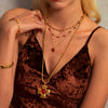 Stainless Steel Hammered Cross Pendant Necklace With Natural Stone Inlay Geometric Pattern Electroplated For Women