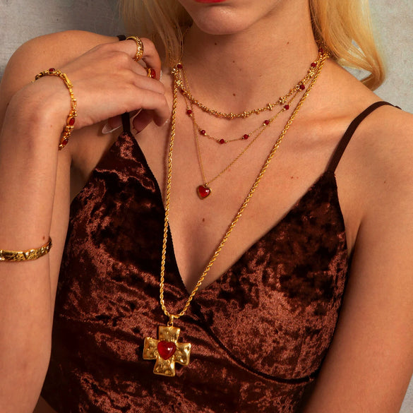 Stainless Steel Hammered Cross Pendant Necklace With Natural Stone Inlay Geometric Pattern Electroplated For Women