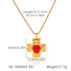 Stainless Steel Hammered Cross Pendant Necklace With Natural Stone Inlay Geometric Pattern Electroplated For Women