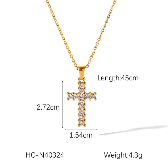 Stainless Steel Hammered Cross Pendant Necklace With Natural Stone Inlay Geometric Pattern Electroplated For Women