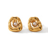 Stainless Steel Hammered Geometric Earrings With Pearls Volcanic Lava Pattern Vacuum Plated For Women