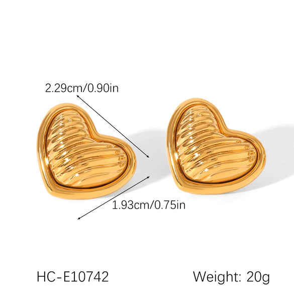 Stainless Steel Hammered Geometric Heartshaped Electroplated Earrings For Women