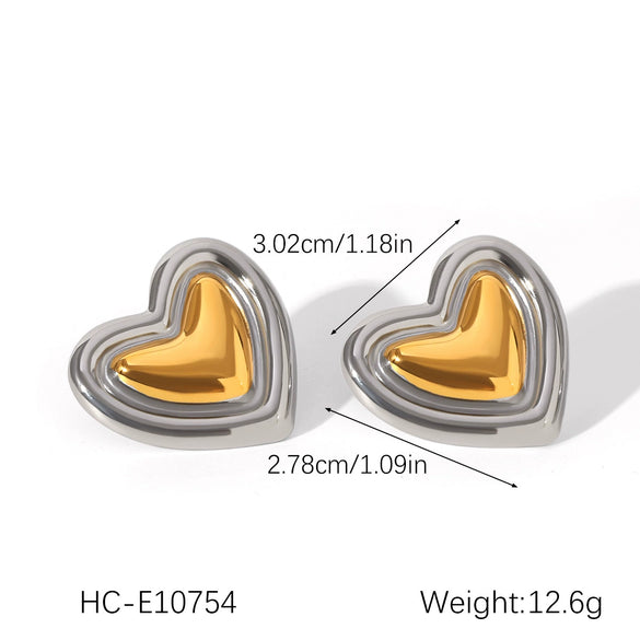 Stainless Steel Hammered Geometric Heartshaped Electroplated Earrings For Women