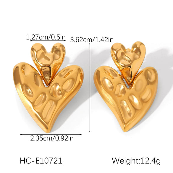 Stainless Steel Hammered Geometric Heartshaped Electroplated Earrings For Women