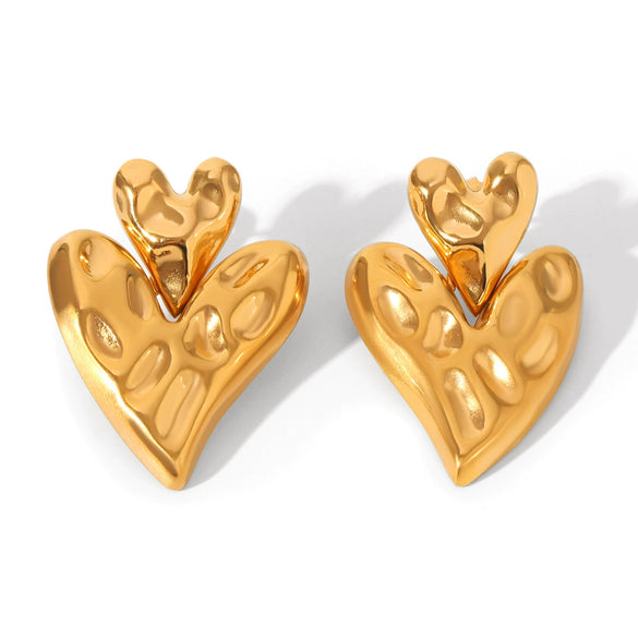 Stainless Steel Hammered Geometric Heartshaped Electroplated Earrings For Women
