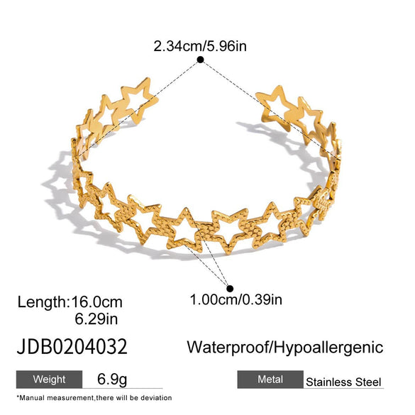 Stainless Steel Hammered Geometric Pattern Hollow Fivepointed Star Open Bracelet Jewelry For Women Electroplated