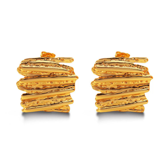 Stainless Steel Hammered Gold Geometric Exaggerated Earrings