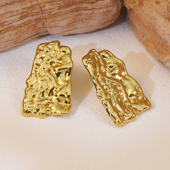 Stainless Steel Hammered Irregular Exaggerated Geometric Electroplated Women's Earrings