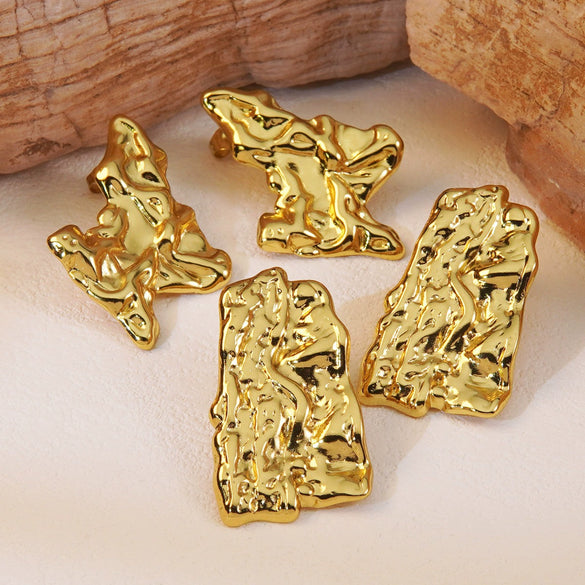 Stainless Steel Hammered Irregular Exaggerated Geometric Electroplated Women's Earrings