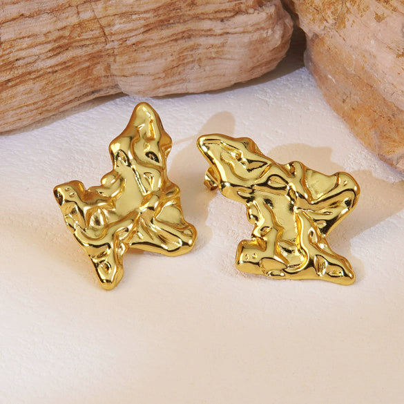 Stainless Steel Hammered Irregular Exaggerated Geometric Electroplated Women's Earrings