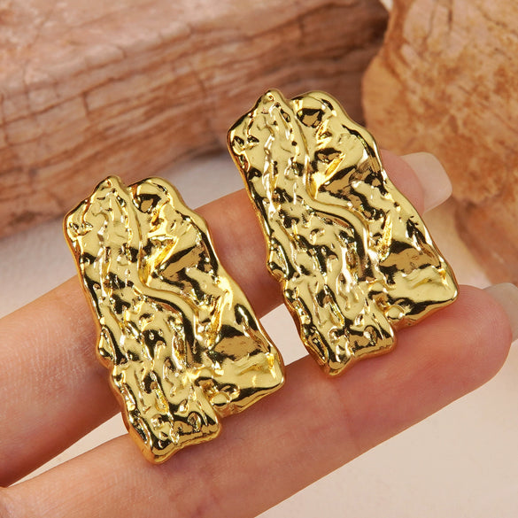 Stainless Steel Hammered Irregular Exaggerated Geometric Electroplated Women's Earrings