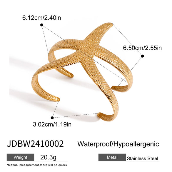 Stainless Steel Hammered Starfish Open Bracelet Electroplated Highend Jewelry