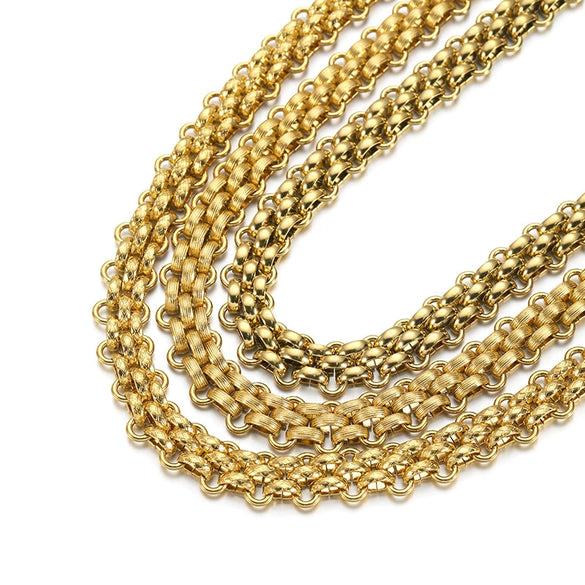 Stainless Steel Handmade Braided Thick Chain Necklace And Exaggerated Bracelet With 18K Electroplating