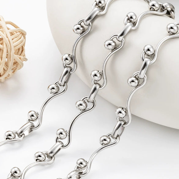 Stainless Steel Handmade Double Bead Chain Nonfading Necklace Bracelet With Electrolysis Brightening