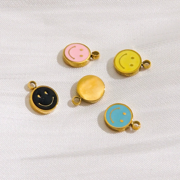 Stainless Steel Handmade Dripping Oil Smiley Small Pendant Accessories