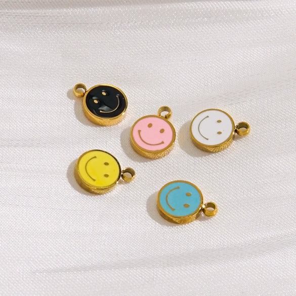 Stainless Steel Handmade Dripping Oil Smiley Small Pendant Accessories