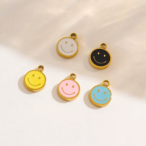 Stainless Steel Handmade Dripping Oil Smiley Small Pendant Accessories