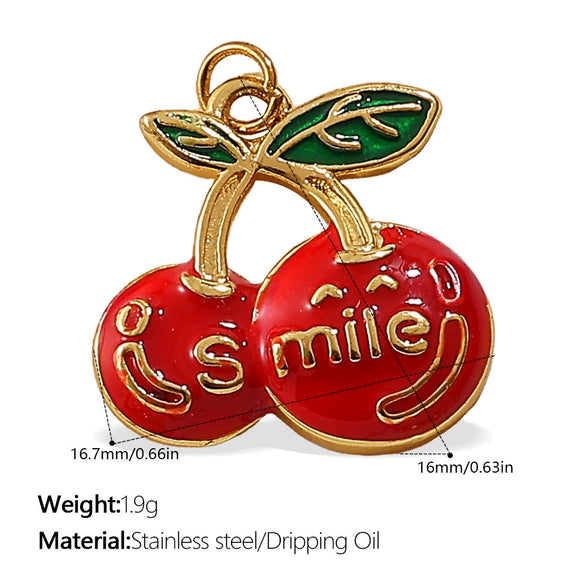 316L Stainless Steel Handmade Fruit Shaped Pendant Jewelry Strawberry Cherry Apple Electroplated Simple Style