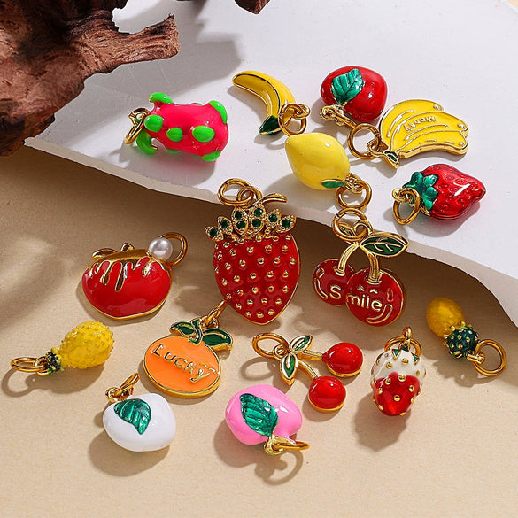 316L Stainless Steel Handmade Fruit Shaped Pendant Jewelry Strawberry Cherry Apple Electroplated Simple Style