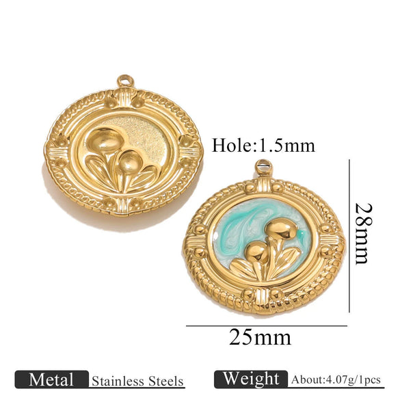 Stainless Steel Handmade Garden Oil Painting Round Wind Pendant Necklace And Bracelet Accessories With Electroplating
