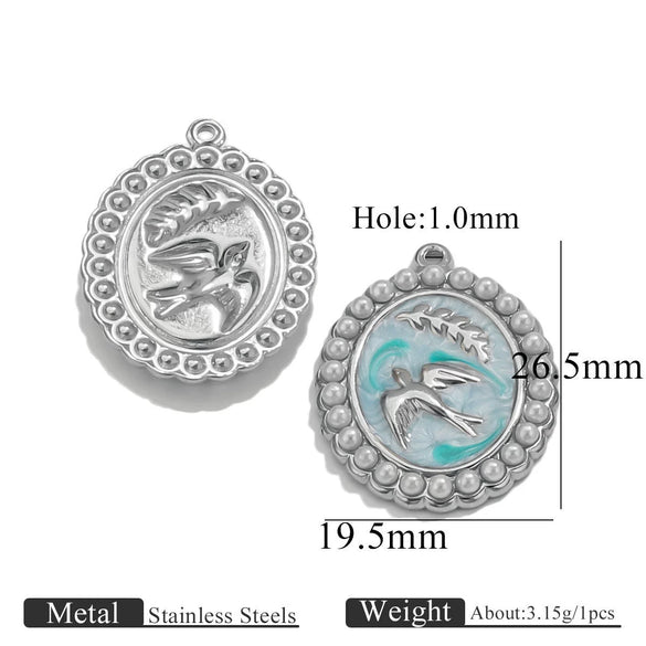 Stainless Steel Handmade Garden Oil Painting Round Wind Pendant Necklace And Bracelet Accessories With Electroplating