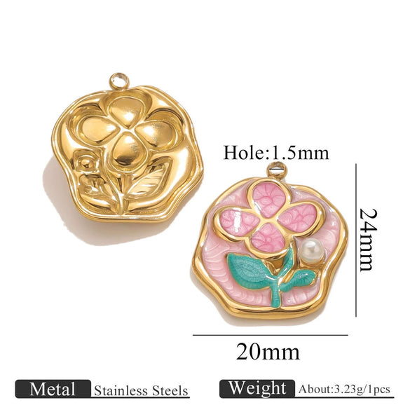 Stainless Steel Handmade Garden Oil Painting Round Wind Pendant Necklace And Bracelet Accessories With Electroplating