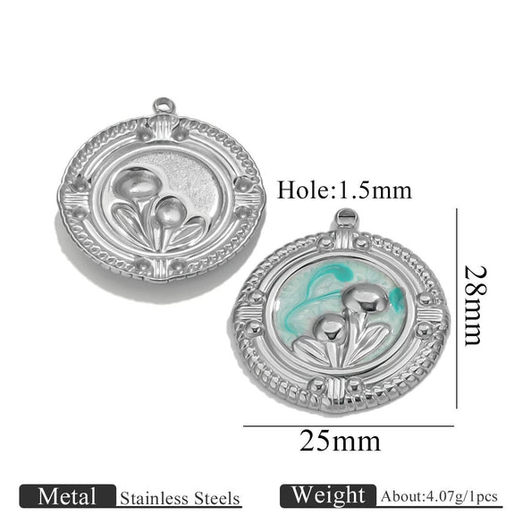 Stainless Steel Handmade Garden Oil Painting Round Wind Pendant Necklace And Bracelet Accessories With Electroplating