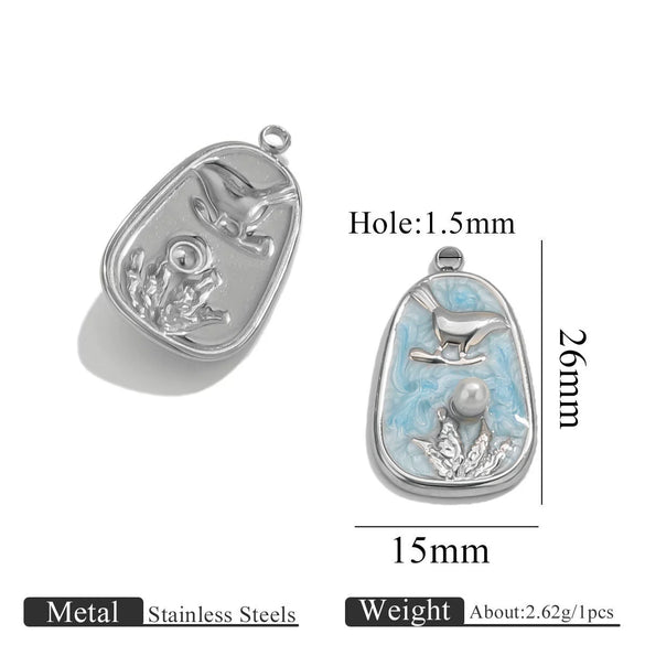 Stainless Steel Handmade Garden Oil Painting Round Wind Pendant Necklace And Bracelet Accessories With Electroplating