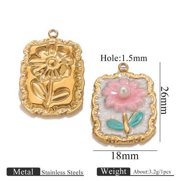 Stainless Steel Handmade Garden Oil Painting Round Wind Pendant Necklace And Bracelet Accessories With Electroplating