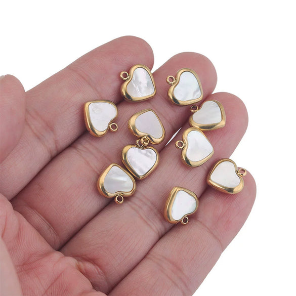 Stainless Steel Handmade Jewelry Accessories Natural Shell Peach Heart Pendant For Necklace And Earrings With Electroplating