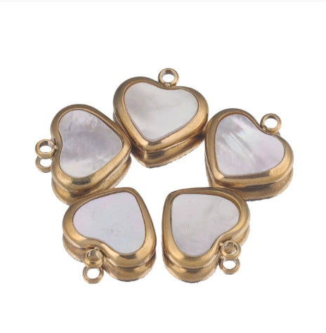 Stainless Steel Handmade Jewelry Accessories Natural Shell Peach Heart Pendant For Necklace And Earrings With Electroplating