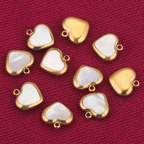 Stainless Steel Handmade Jewelry Accessories Natural Shell Peach Heart Pendant For Necklace And Earrings With Electroplating