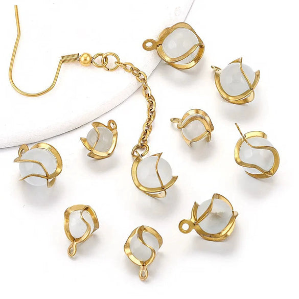 Stainless Steel Handmade Jewelry Accessories With Cat's Eye Stone Twist Flower Pendant And Electroplating Treatment