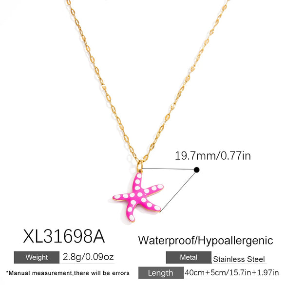 Stainless Steel Handmade Ocean Element Starfish Pendant Necklace With Electroplating For Women