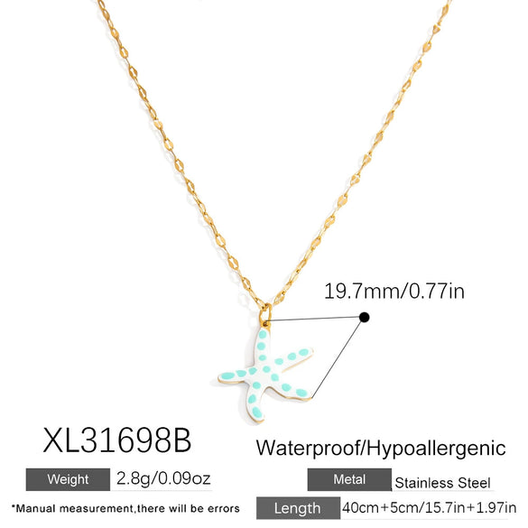 Stainless Steel Handmade Ocean Element Starfish Pendant Necklace With Electroplating For Women