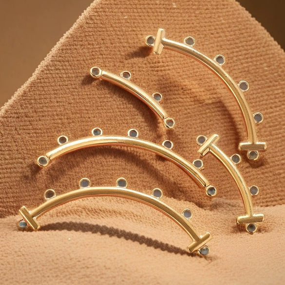 Stainless Steel Handmade Porous Curved Trinket Connector Jewelry Making Raw Material With 18K Electroplating