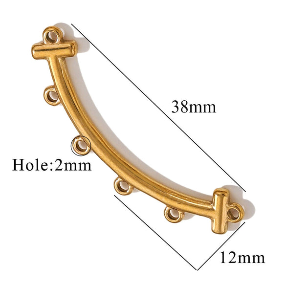 Stainless Steel Handmade Porous Curved Trinket Connector Jewelry Making Raw Material With 18K Electroplating