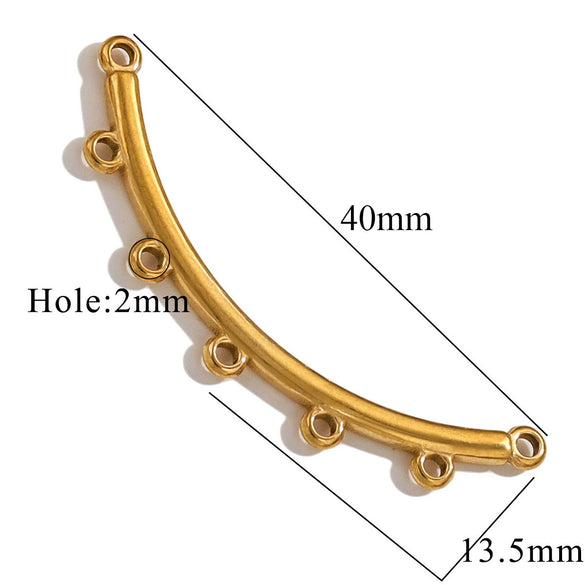Stainless Steel Handmade Porous Curved Trinket Connector Jewelry Making Raw Material With 18K Electroplating